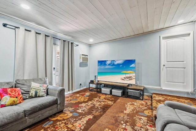 3443 Trophy Dr, La Mesa, CA 91941 - living area with a wall mounted air conditioner, crown molding, recessed lighting, and carpet