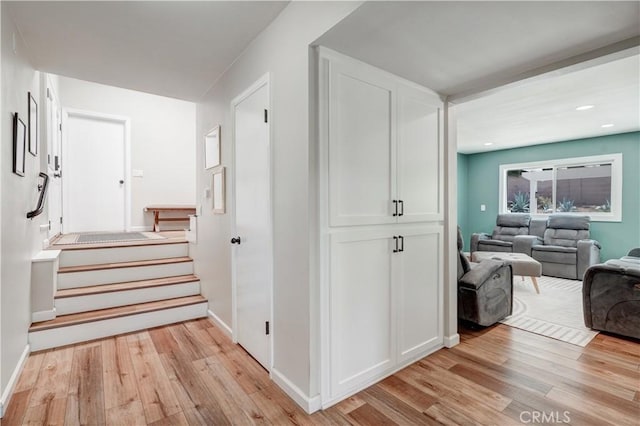 1276 Sao Paulo Ave, Placentia, CA 92870 - hallway with light wood-type flooring, stairway, and recessed lighting