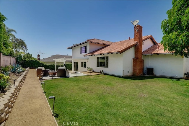 1276 Sao Paulo Ave, Placentia, CA 92870 - rear view of property with a pergola, a patio, stucco siding, a tile roof, and a chimney