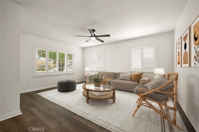 2871 Adriatic Ave, Long Beach, CA 90810 - living area featuring dark wood-style floors, ceiling fan, and plenty of natural light
