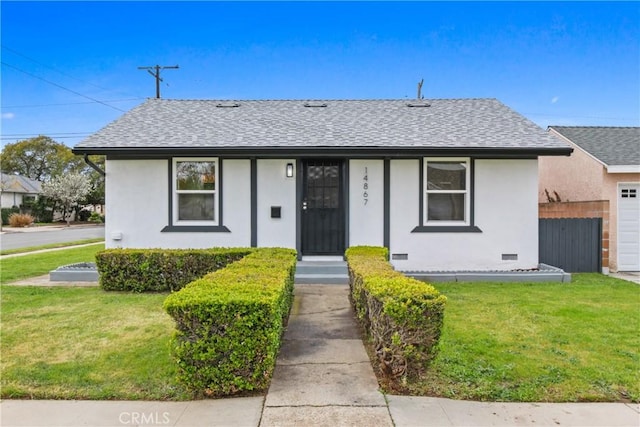 14867 Roxton Ave, Gardena, CA 90249 - view of front of home with a shingled roof, stucco siding, and crawl space