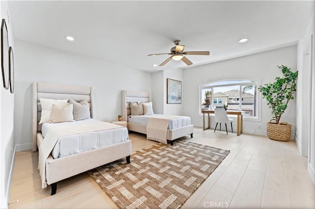 15 Glastonbury Pl, Laguna Niguel, CA 92677 - bedroom with light wood-style flooring, recessed lighting, and a ceiling fan