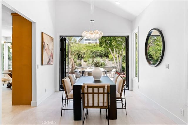 15 Glastonbury Pl, Laguna Niguel, CA 92677 - dining space featuring a chandelier and high vaulted ceiling