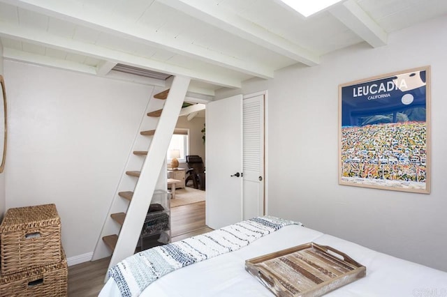 121 Cadmus St, Encinitas, CA 92024 - bedroom featuring wood finished floors and beam ceiling