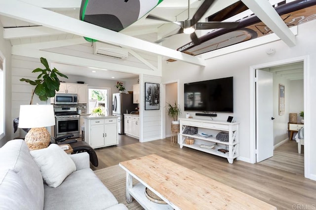 121 Cadmus St, Encinitas, CA 92024 - living area featuring a wall mounted AC and light wood-style flooring