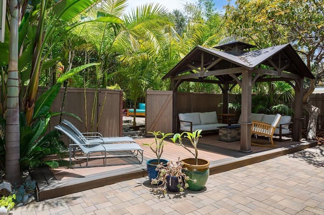 121 Cadmus St, Encinitas, CA 92024 - view of patio featuring a gazebo, outdoor lounge area, and a deck
