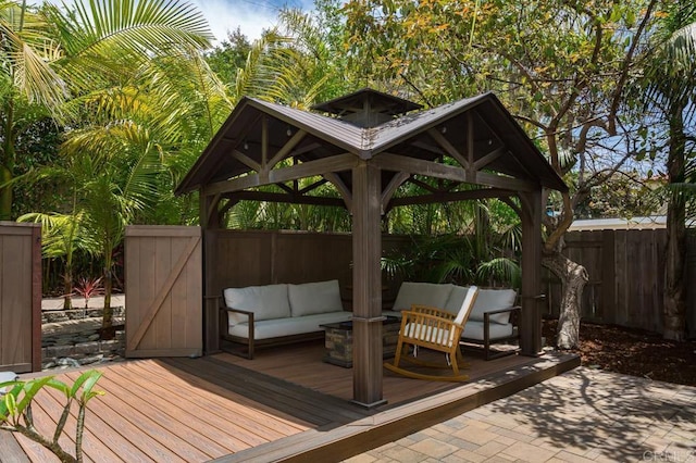 121 Cadmus St, Encinitas, CA 92024 - wooden terrace with a gazebo, an outdoor hangout area, and a fenced backyard
