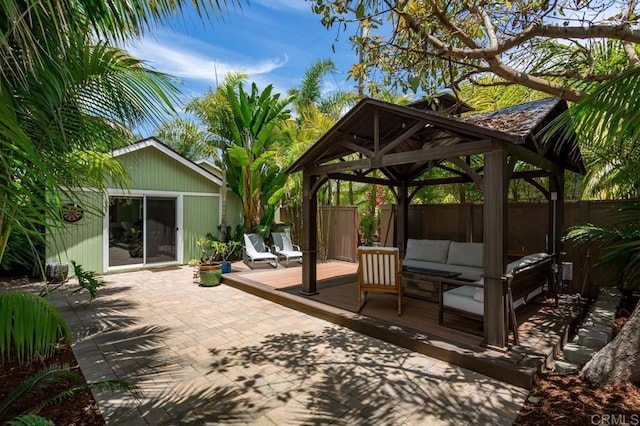 121 Cadmus St, Encinitas, CA 92024 - view of patio / terrace with a gazebo, outdoor lounge area, and a wooden deck