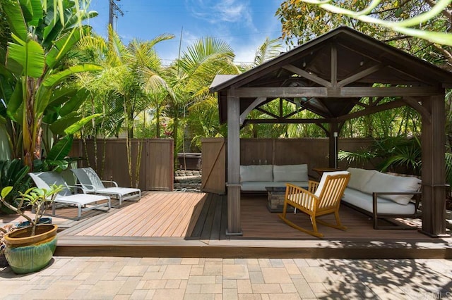 121 Cadmus St, Encinitas, CA 92024 - wooden terrace featuring a gazebo and an outdoor living space