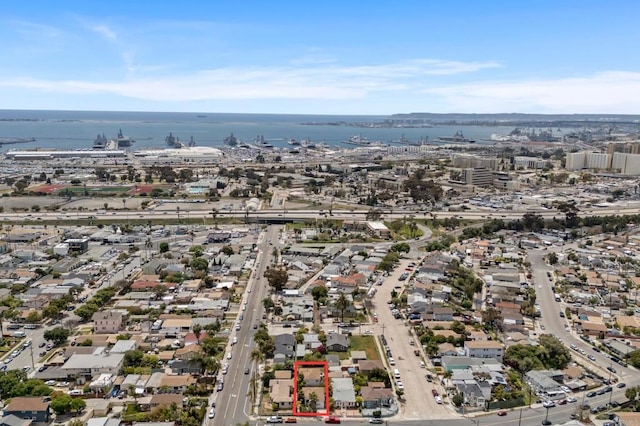 216466 S 40th St, San Diego, CA 92113 - aerial overview of property's location featuring a large body of water and property parcel outlined