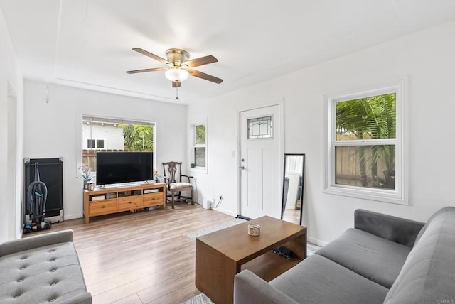 216466 S 40th St, San Diego, CA 92113 - living room featuring ceiling fan and wood finished floors