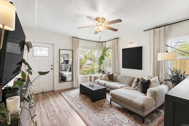 216466 S 40th St, San Diego, CA 92113 - living area featuring plenty of natural light, a ceiling fan, and light wood-type flooring
