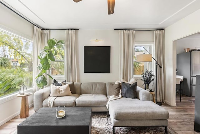 216466 S 40th St, San Diego, CA 92113 - living room featuring ceiling fan and wood finished floors