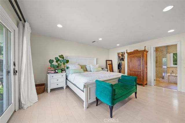 29603 Highpoint Rd, Rancho Palos Verdes, CA 90275 - bedroom with light wood-type flooring, recessed lighting, access to exterior, a spacious closet, and ensuite bathroom