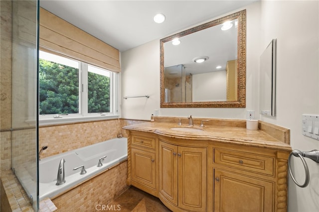 29603 Highpoint Rd, Rancho Palos Verdes, CA 90275 - full bath featuring vanity, a bath, and recessed lighting