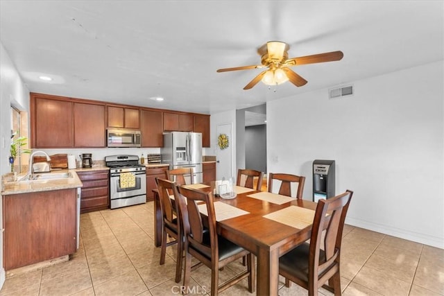 2271 Stanford St, San Bernardino, CA 92407 - dining area featuring light tile patterned floors, ceiling fan, and recessed lighting