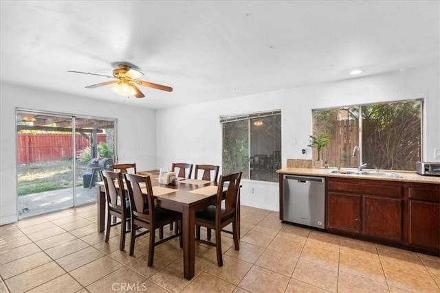2271 Stanford St, San Bernardino, CA 92407 - dining space featuring light tile patterned floors, ceiling fan, and recessed lighting
