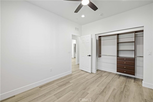 3838 Balmont St, Lancaster, CA 93536 - unfurnished bedroom featuring light wood finished floors, a closet, and ceiling fan