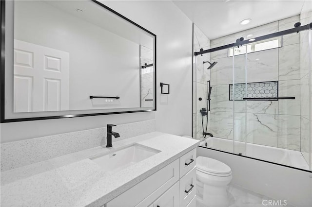 3838 Balmont St, Lancaster, CA 93536 - full bathroom featuring shower / bath combination with glass door, vanity, and marble finish flooring