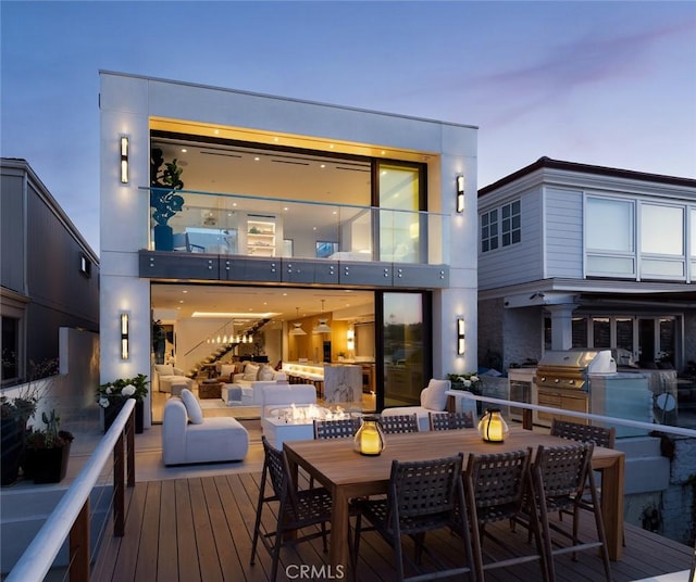 642 Via Lido Nord, Newport Beach, CA 92663 - back of house with area for grilling, a deck, and outdoor dining space