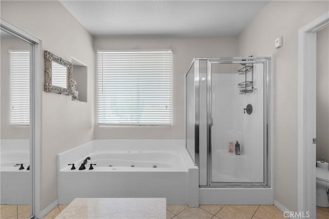 1341 Stanfill Rd, Palmdale, CA 93551 - bathroom with a shower stall, a whirlpool tub, and tile patterned flooring