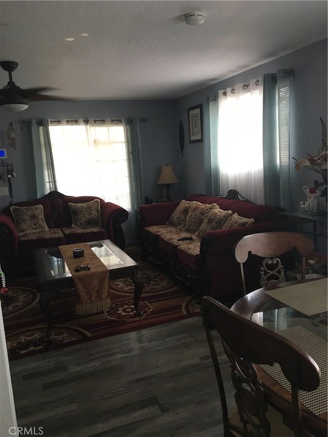 16472 Vine St, Hesperia, CA 92345 - living room with wood finished floors and a ceiling fan
