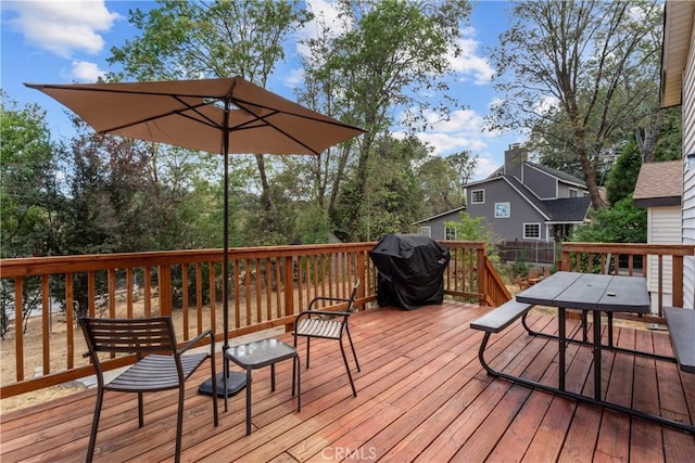 29289 Lake View Dr, Cedar Glen, CA 92321 - wooden terrace featuring grilling area and outdoor dining area