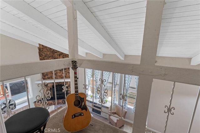 29289 Lake View Dr, Cedar Glen, CA 92321 - living room with a tiled fireplace and carpet