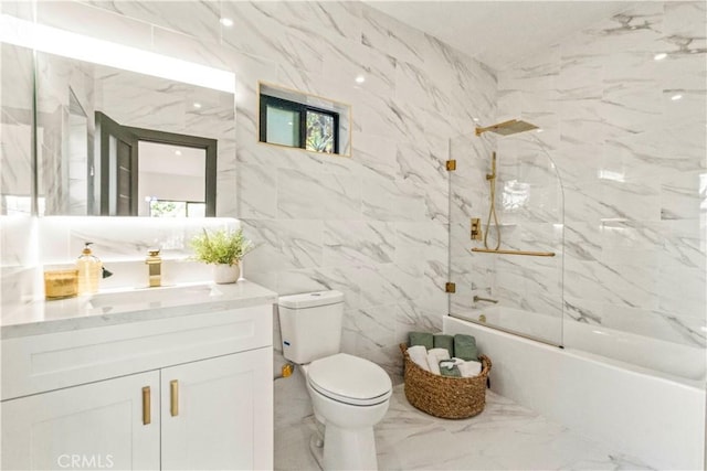2315 Loma Vista Pl, Los Angeles, CA 90039 - full bathroom featuring shower / tub combination, vanity, marble tiled flooring, and tile walls