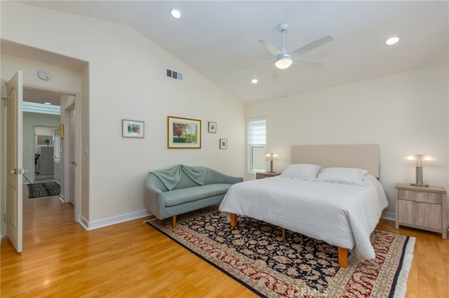 15535 Mallory Ct, Moorpark, CA 93021 - bedroom featuring lofted ceiling, light wood finished floors, recessed lighting, and ceiling fan