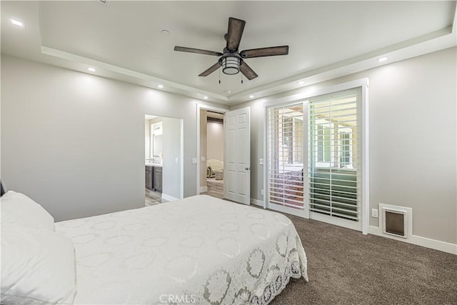 4664 Quartz Hill Rd, Quartz Hill, CA 93536 - bedroom with carpet flooring, recessed lighting, connected bathroom, and ceiling fan