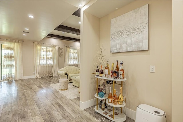 4664 Quartz Hill Rd, Quartz Hill, CA 93536 - corridor with hardwood / wood-style flooring, recessed lighting, and beamed ceiling