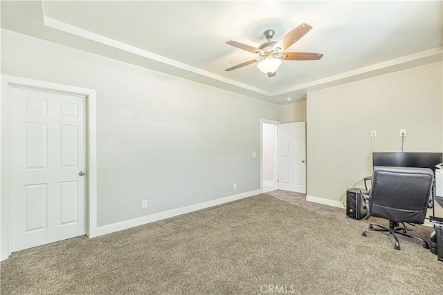 4664 Quartz Hill Rd, Quartz Hill, CA 93536 - unfurnished office with carpet floors, ceiling fan, and a tray ceiling