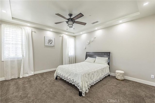 4664 Quartz Hill Rd, Quartz Hill, CA 93536 - bedroom featuring a tray ceiling, carpet flooring, recessed lighting, and a ceiling fan