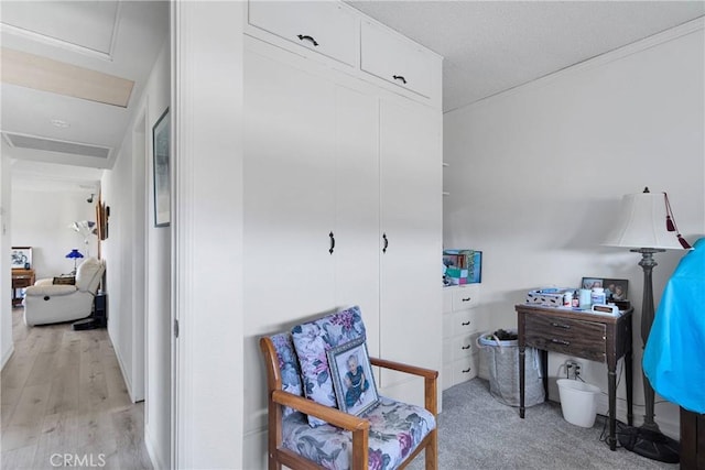 15761 Joshua Rd, Apple Valley, CA 92307 - office featuring light wood-type flooring and attic access