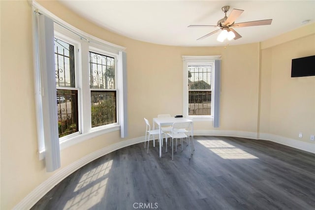1703 Toberman St, Los Angeles, CA 90015 - unfurnished dining area featuring wood finished floors and a ceiling fan
