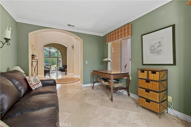 71 Via Barcaza, Coto De Caza, CA 92679 - living area with arched walkways and crown molding