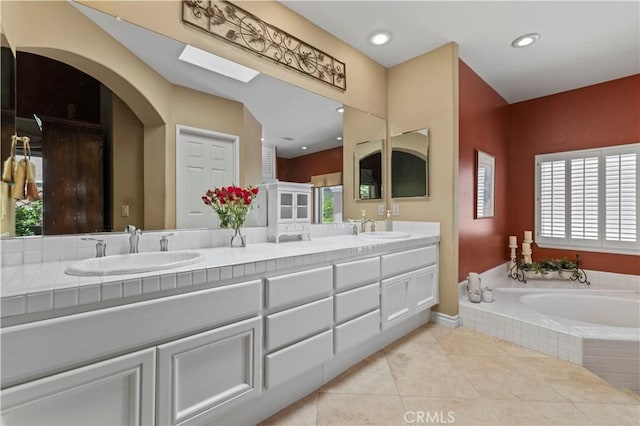 71 Via Barcaza, Coto De Caza, CA 92679 - bathroom featuring double vanity, tile patterned floors, and a garden tub