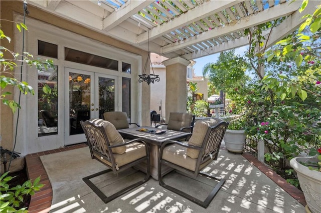 71 Via Barcaza, Coto De Caza, CA 92679 - view of patio featuring french doors, a pergola, and outdoor dining space