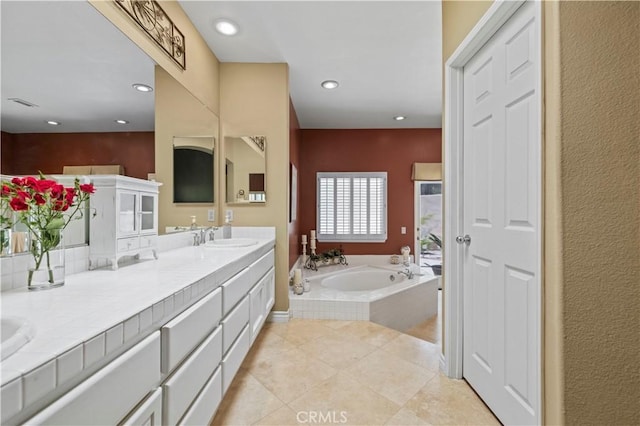 71 Via Barcaza, Coto De Caza, CA 92679 - bathroom with a garden tub, double vanity, tile patterned flooring, and recessed lighting