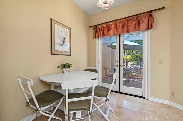 71 Via Barcaza, Coto De Caza, CA 92679 - dining room with light tile patterned floors and a chandelier