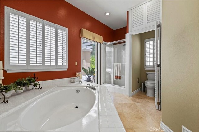 71 Via Barcaza, Coto De Caza, CA 92679 - bathroom with a stall shower, a bath, and tile patterned flooring