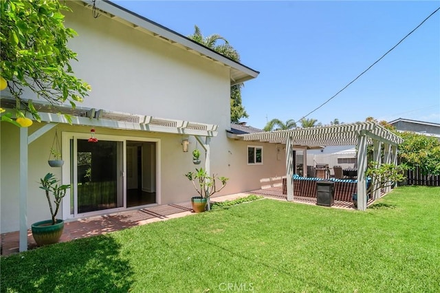 8042 Driftwood Dr, Huntington Beach, CA 92646 - rear view of property featuring a pergola, stucco siding, and a patio area