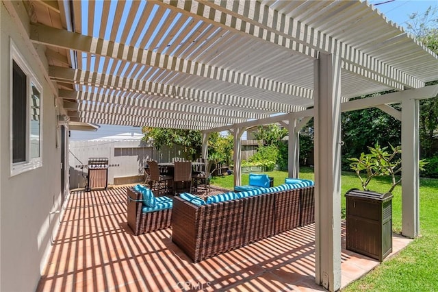 8042 Driftwood Dr, Huntington Beach, CA 92646 - fenced backyard featuring a pergola, outdoor dining space, and a patio area