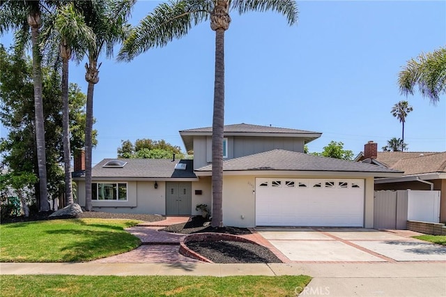 8042 Driftwood Dr, Huntington Beach, CA 92646 - traditional-style house featuring a garage, concrete driveway, and a chimney