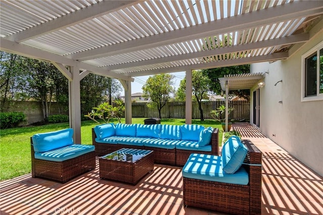 8042 Driftwood Dr, Huntington Beach, CA 92646 - fenced backyard with an outdoor hangout area, a pergola, and a patio area