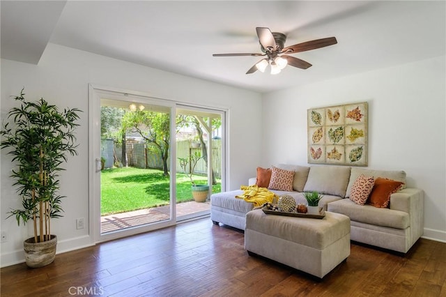 8042 Driftwood Dr, Huntington Beach, CA 92646 - living room featuring dark wood finished floors and a ceiling fan