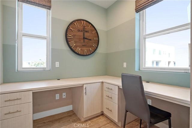 1019 Sequoia Pl, Montebello, CA 90640 - unfurnished office featuring built in desk, healthy amount of natural light, and light wood-style floors