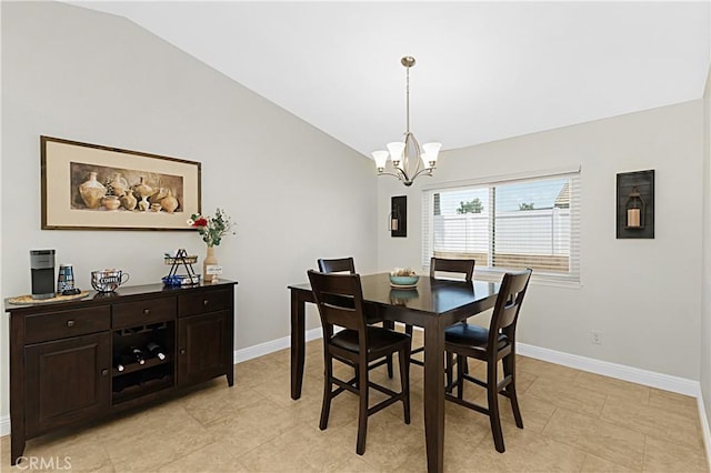 4004 Polk Ct, Chino, CA 91710 - dining area featuring lofted ceiling, a chandelier, and light tile patterned floors