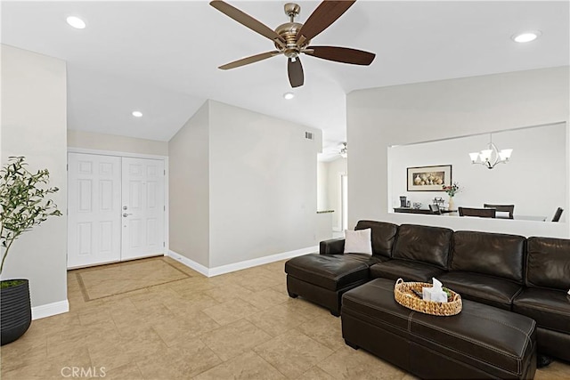 4004 Polk Ct, Chino, CA 91710 - living area with a ceiling fan, a chandelier, and recessed lighting